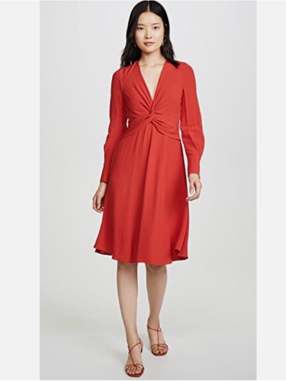 Equipment Red Twist-Knot Long-Sleeve Dress